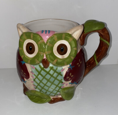 Pier One Imports Olli the Owl Ceramic Coffee Mug Hand Painted Dolomite New-image