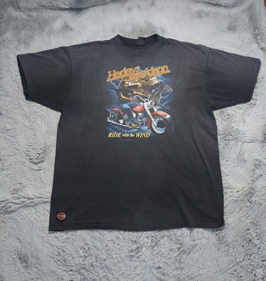 Vintage 1991 Harley Davidson Ride with the Wind 3D Emblem Biker Tee Size 2XL-image