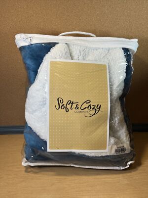 HSN soft & Cozy Plush Reverse Sherpa Throw 50” x 60” Teal NIP-image