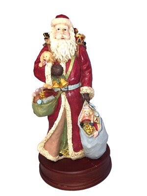 Vintage Working Made For JC Penny Red Coat Santa 12” Musical Figurine Wood Base-image