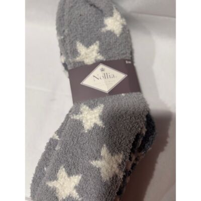 Nollia Cozy Star Pattern Fuzzy Socks Gray White Stripes Soft Plush Winter Lounge-image