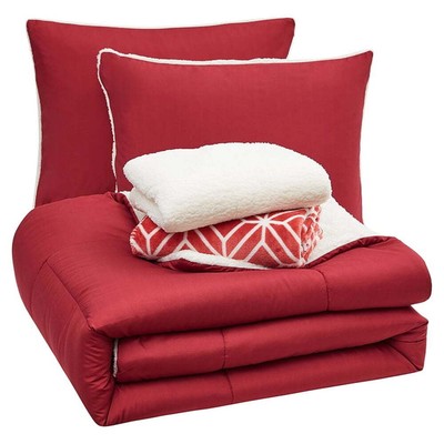 Serta So Cozy 5-Piece Sherpa Reverse Comforter Set Red King Home Garden Bedding-image
