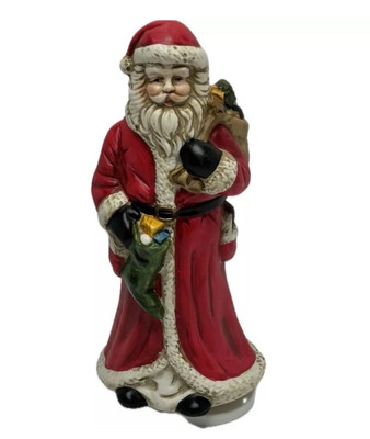Vintage Christmas Santa Figurine Music Box Style Here Comes Santa Claus  Ceramic-image