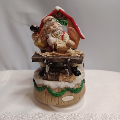 Santa Toy Shop Musical Figurine Christmas Workshop WORKS Vtg Winds Rotates-image