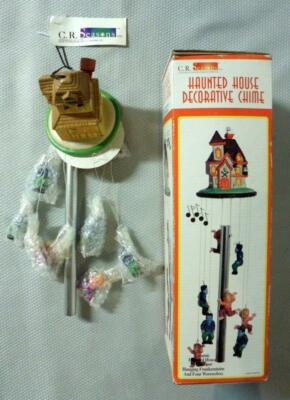 Vintage Halloween Frankenstein Wolfman Haunted House Wind Chime MIB-image