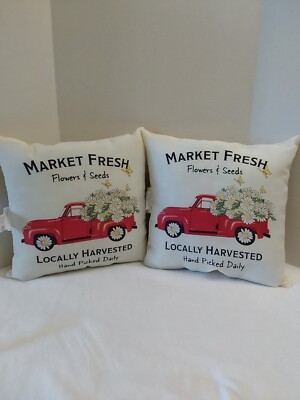 Lot X2 Mainstays Indoor/Outdoor Throw Pillows Red Truck W/Flowers BNWT!-image