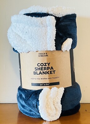 Field & Stream Cozy Sherpa Throw Blanket Navy 50” X 60”-image