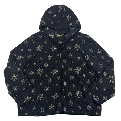 Snowflake Eddie Bauer Black White Winter Warm Cozy Hooded Fleece Size XL-image