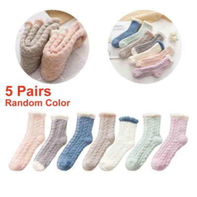 5 Pairs Women Ladies Soft Fluffy Bed Floo Socks Winter Warm Lounge Slipper Cosy-image