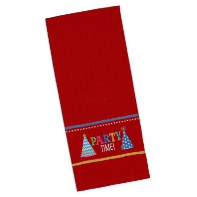 Festive Cotton Kitchen Dish Towel - Celebration Party Time Hats Embroidered NEW-image