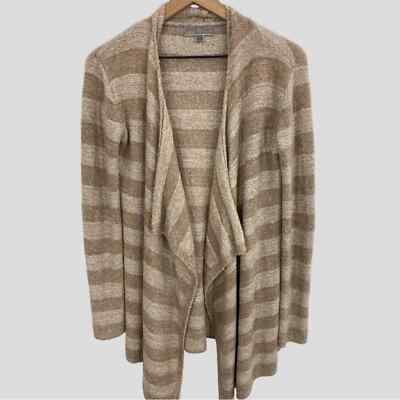 Barefoot Dreams Bamboo Chic Lite Tan Stripe Super Soft Cozy Open Cardigan S/M-image