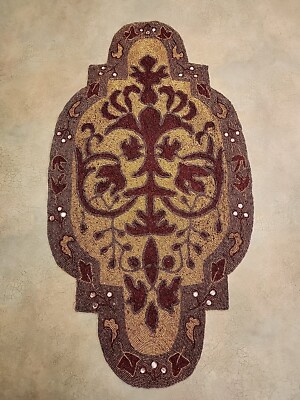 Vtg Pier 1 Imports Maroon / Gold Table Runner 30x16 Abstract Floral Design-image