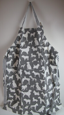 Dog Apron Gray/White/Kitchen/Checker Straps/Pockets/Made in India/100%Cotton/NEW-image