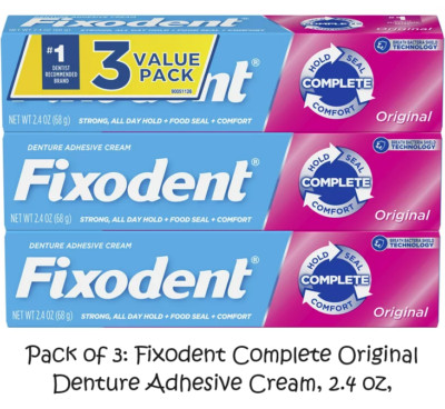 (Pack of 3) Fixodent Complete Original Denture Adhesive Cream 2.4 oz| Free Ship!-image