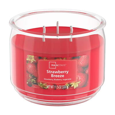 Mainstays Strawberry Breeze Scented 3 Wick Glass Jar Candle, 11.5 oz-image
