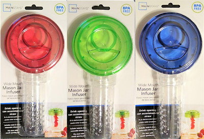 MAINSTAYS Wide Mouth Jar Infuser - Lot of 3 Screw Top, Straw Hole, Fruit Infuser-image