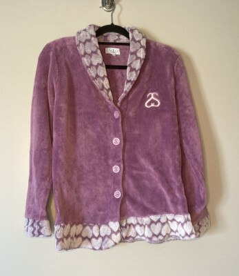Solo Soprani Plush Pajamas L Purple Heart Ruffle Cozy Loungewear -image