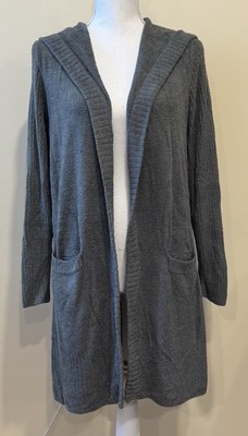Barefoot Dreams CozyChic Lite Knit Relaxed Hooded Cardigan Sage Green Size Large-image