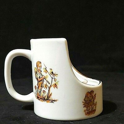 Vintage Price Import Candle Holder Cup White w/Gold Accents Girl/Boy Design Used-image