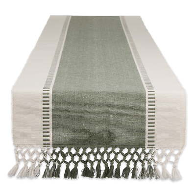 Design Imports Dobby Stripe Table Runner, 13″ x 108″, Artichoke Green-image