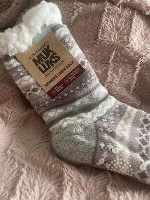 NEW MUK LUKS WARM & COZY WOMENS CABIN SOCKS NON SKID Soft Purple Size L/XL 8-10-image