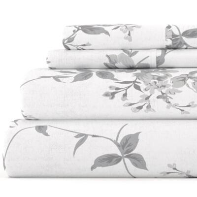 Becky Cameron Sheet Set Full-Size 82-Thread Count Soft Flannel Floral Gray-image