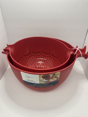 new Mainstays Mixing Bowl and Colander Set color red-image