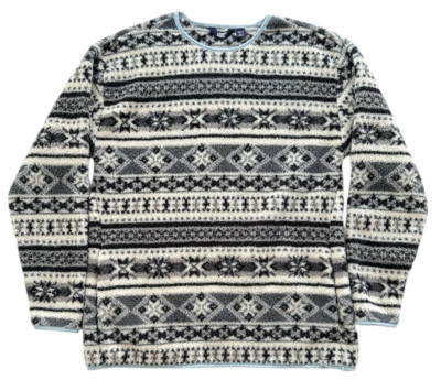 Sherpa Pullover Womens M Aztec Geometric Fleece Sweater Gray Cozy Warm Pockets-image