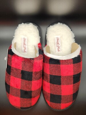 North Pole Trading Co. Plaid Faux Fur Slippers Unisex Size Small-image