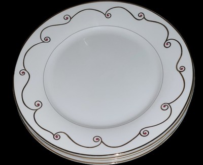 Pier 1  HOLIDAY SCROLL Gold Rimmed 10.5” Dinner Plates Set Of 4-image
