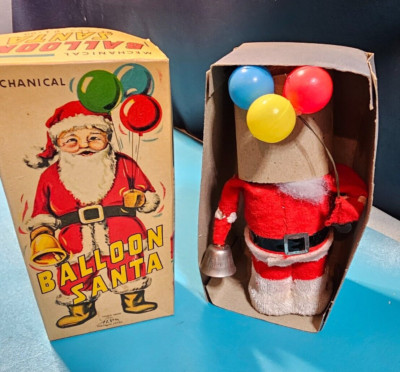 Vintage Alps Santa Claus Wind Up Ring Bell Balloons Christmas Japan BOX-image