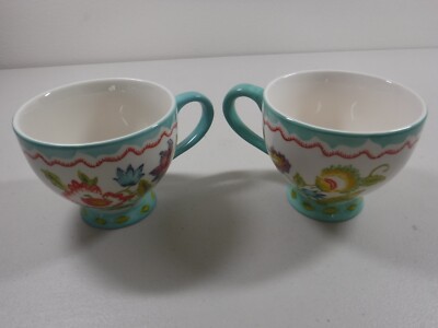 (2) Dutch Wax By Coastline Imports Handpainted Ceramic 12 Oz Mug Teal Handle-image