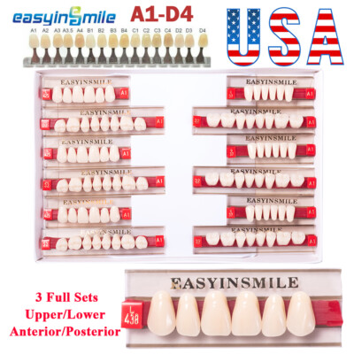 3/8/16 Set Dental Acrylic Resin Denture Teeth Upper Lower Full Set ShadeA1/A2/A3-image