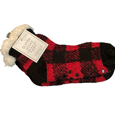 Women's Capelli Cozy Slipper Socks One Size Fits Most/ New Red/black Gift-image