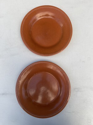 (2) PIER 1 'Spice Route' 8” Soup/Cereal Bowl: Beaded Rim; Nutmeg Orange-image