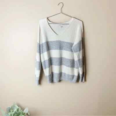 Knox Rose Women's Size: Large White & Gray V-neck Cozy Sweater-image