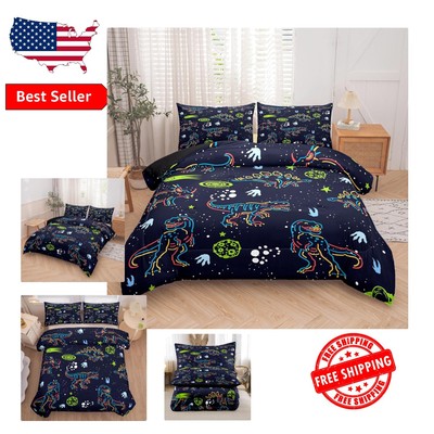 Fun Cartoon Dinosaur Comforter Set for Kids - Twin Bedding in Soft Microfiber-image