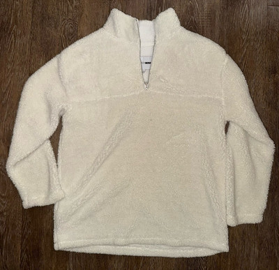 Fashion Nova Women’s White 1/4 Zip Pull Over Sherpa Size Large-image