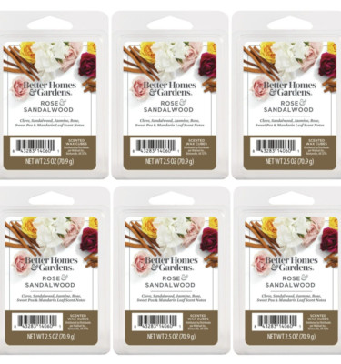 6 PACK Better Homes & Gardens Rose & Sandalwood Scented Wax Melts 2.5oz-image