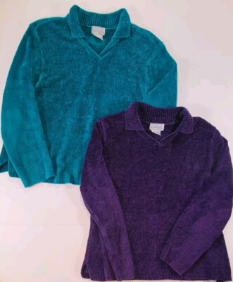 90s Basic Edition Lot Of 2 Chenille Knit Sweaters Womens XL Cozycore -image