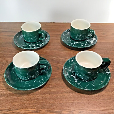 Coffee Cups Saucers Henriksen Imports Espresso 4 Cappuccino Marble Design USED-image