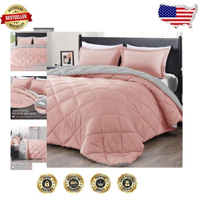 Cozy King Bed Comforter Set - 3 Pieces, Machine Washable with Diamond Stitch-image