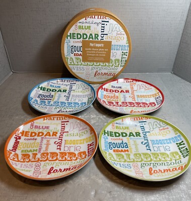 Pier 1 Imports World Cheese Plate Complete Set 4 Assorted Plates Appetizers 6.5