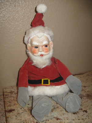 Vintage Christmas Wind Up Musical Santa Claus- Shelf Sitter- Moving Head-image