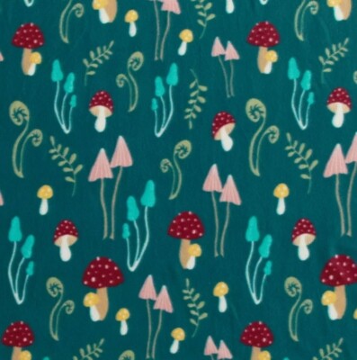 Magic Mushroom Fleece Throw Blanket 50” x 60” Fiddlehead Fern Teal Woodland-image