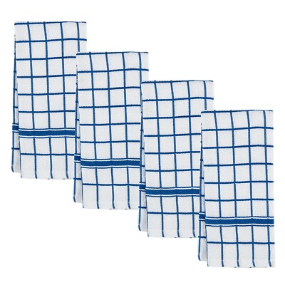 White/ Blue Basic Cotton Windowpane Terry Dishtowel set- 4 Pieces-image