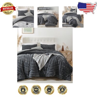 Fluffy Dark Grey Twin Comforter Set - Elegant Microfiber Bedding for Cozy Nights-image