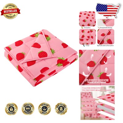 Heavy 10lbs Microfiber Pink Strawberry Blanket - Cozy Youth Napping Essential-image