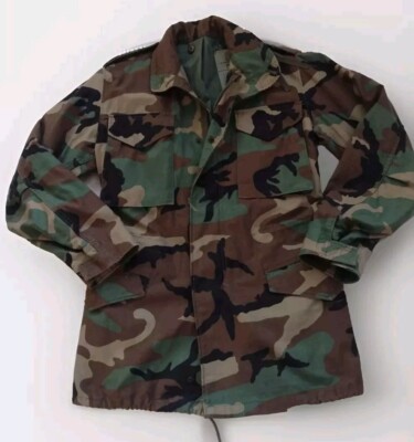Vintage Cold Weather Coat Field Woodlands  Jacket Camouflage Size XS Long-image