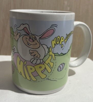 Vintage Enesco Imports Mug 1986 Design House Hippity Hop Bunny Easter EUC RARE-image